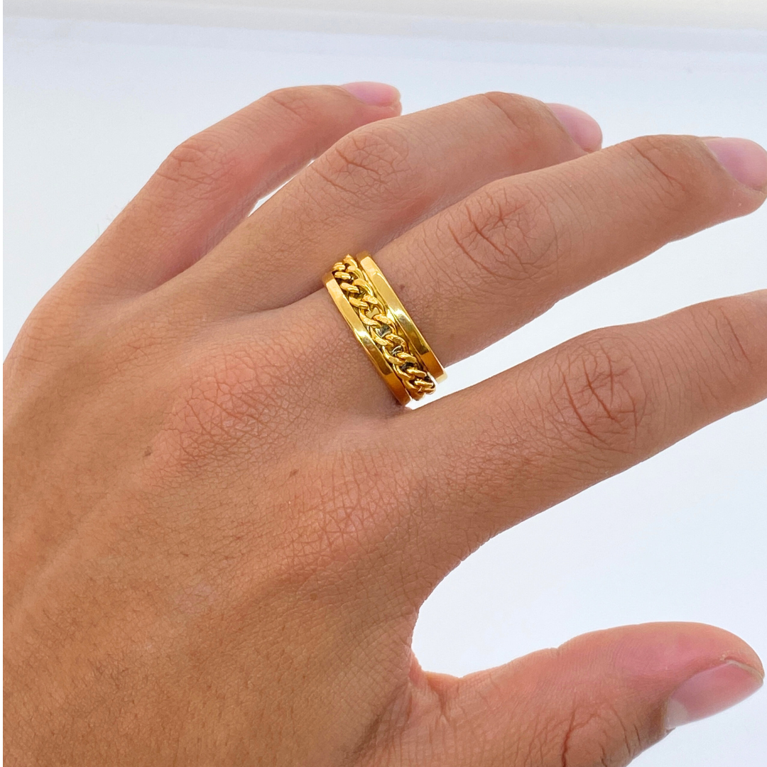 Anillo Antiestrés Dorado Cadena