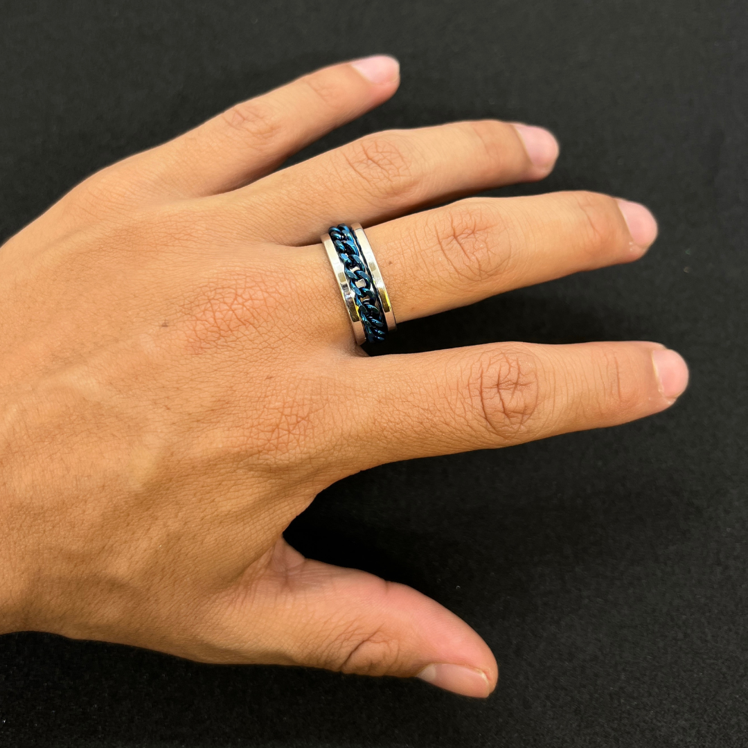 Anillo Antiestrés Azul /Plateado